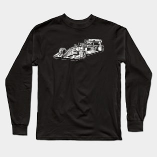 White Formula 3 Car Blueprint Sketch Art Long Sleeve T-Shirt